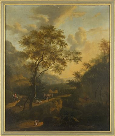 Scuola fiamminga sec.XVII "Paesaggio con 