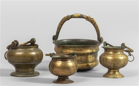 Quattro secchielli di cui tre in bronzo dorato, 