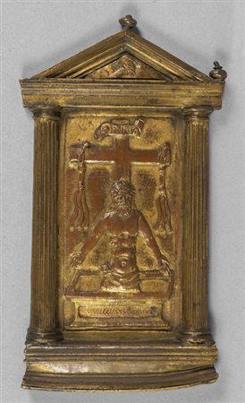 Resurrezione, placchetta in bronzo brunito con 