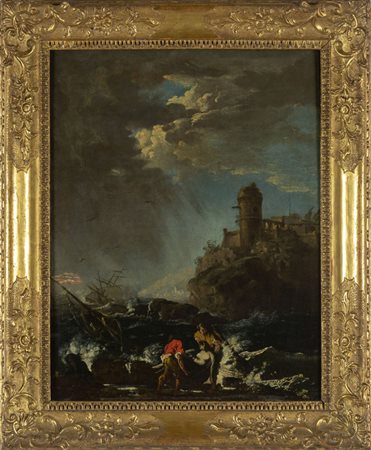 Scuola fiamminga sec.XVII "Tempesta con naufraghi 