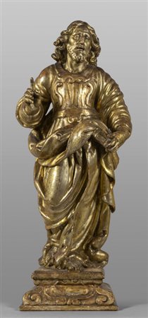 Santo Evangelista, scultura in legno intagliato e 