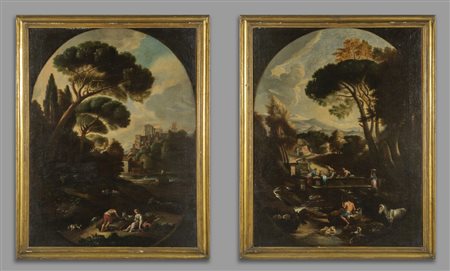 Scuola romana sec.XVIII "Paesaggi animati da 