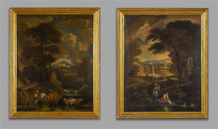 Scuola genovese sec.XVIII "Paesaggi animati da 