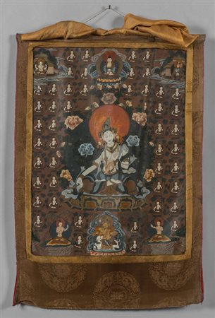 Tante divinità, tanka, Tibet sec.XX<br>cm. 53x73