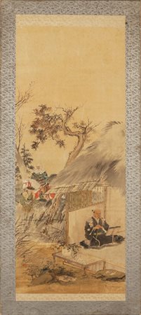 Pannello raffigurante letterato samurai, Giappone 