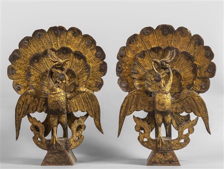 Coppia di uccelli del Paradiso in legno 