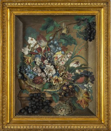 Natura morta, altorilievo in gesso laccato, 