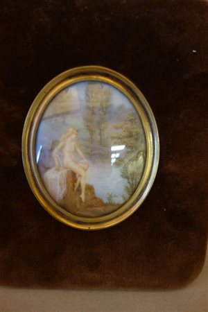 Ninfa al bagno, miniatura, cornice in metallo 