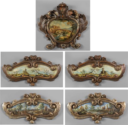 "Paesaggi" cinque olii su tavola<br>quattro 