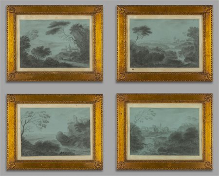 Quattro cornici dorate con all'interno gouaches 