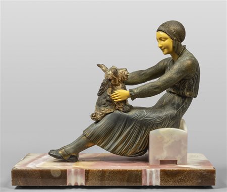 Fanciulla con agnellino, scultura Decò in marmo, 