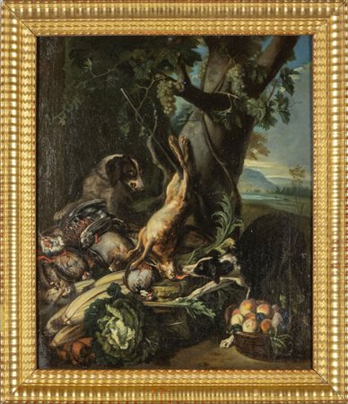 Scuola francese sec.XVIII "Scena di caccia con 