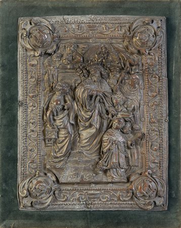 Placca in rame sbalzato raffigurante scena di un 