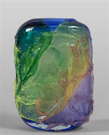 Grande vaso in vetro colorato, sec.XX<br>h.cm.32