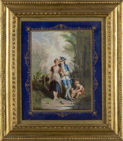 Famiglia intorno al ruscello, placca policroma in 