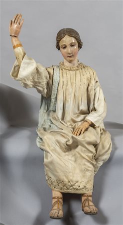 Santa, manichino in legno intagliato e laccato 