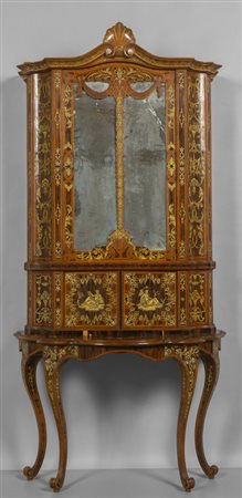 Console con alzata riccamente intarsiata in legni 