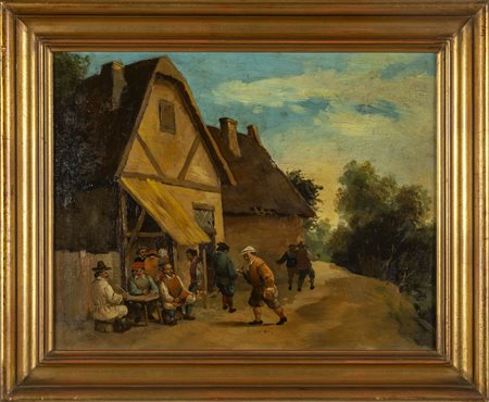 Scuola fiamminga sec.XX "All'osteria" olio su 