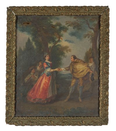 "Scena galante" olio, sec.XIX<br>cm. 40x48