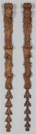 Coppia di lesene in legno intagliato, Lombardia 