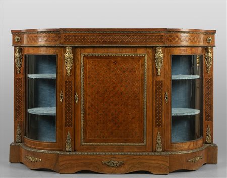 Credenza Napoleone III lastronata e intarsiata, 