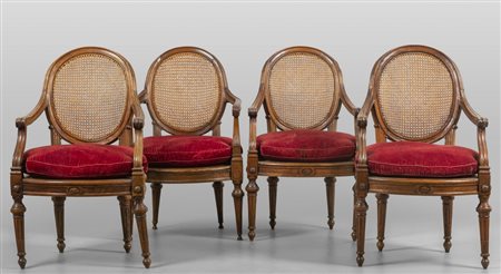 Quattro poltrone Luigi XVI in noce, Genova II 