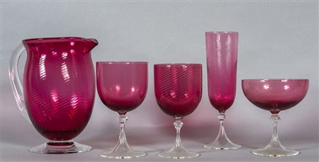 Servizio di bicchieri in cristallo rosa per dieci 