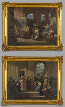 Scuola italiana sec.XIX "Scene di interno" coppia 