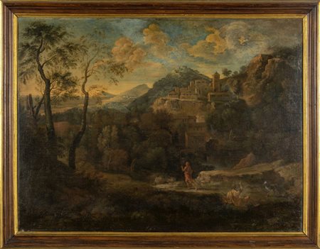 Scuola genovese sec.XVIII "Paesaggio con figure" 