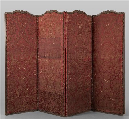 Paravento a quattro ante in noce intagliato, 