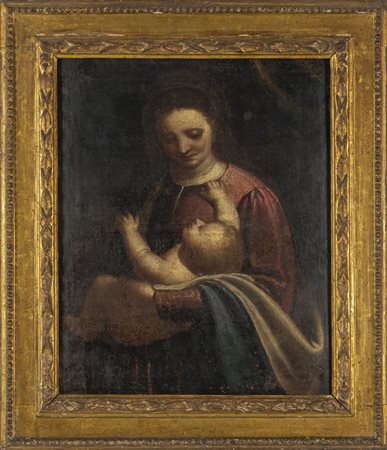 Scuola genovese sec.XVII "Madonna con Bambino" 