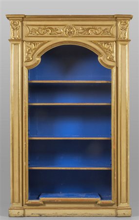 Cornice da libreria in legno intagliato, dorato e 