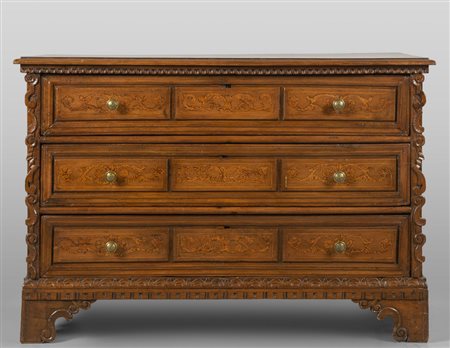 Canterano in noce a tre cassetti, Bergamo inizi 