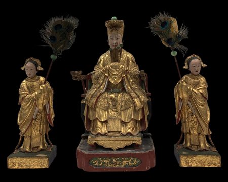 Cina n.3 sculture in legno dorato e 