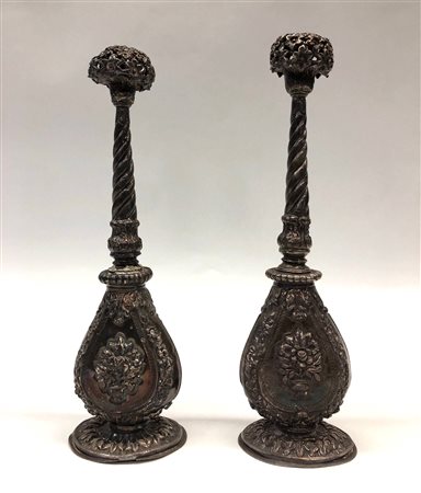 coppia di incensieri orientali in argento 