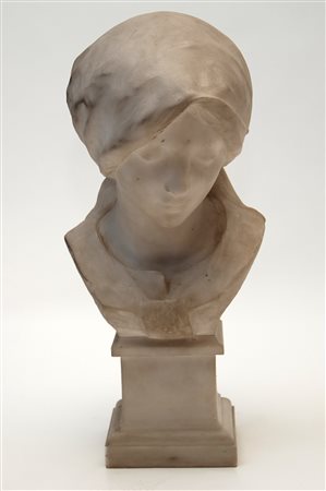 scultura raff.testa di giovane donna in alabastro 