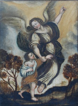 olio su tela raff.angelo custode sec XVIII<br>cm. 