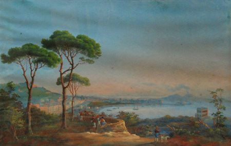 DIPINTI (-) <br>Gouache raff. baia di Napoli, 