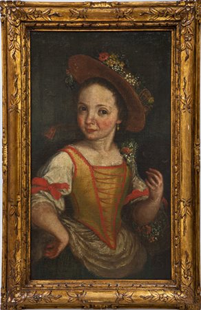 olio su tela raff.giovane donna con cesto di 