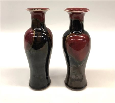 Cina coppia di vasi in porcellana flambè<br>cm.x 