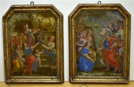 coppia di olii su vetro "soggetti biblici" 