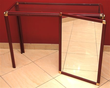 consolle con specchio anni 70, metallo laccato e 