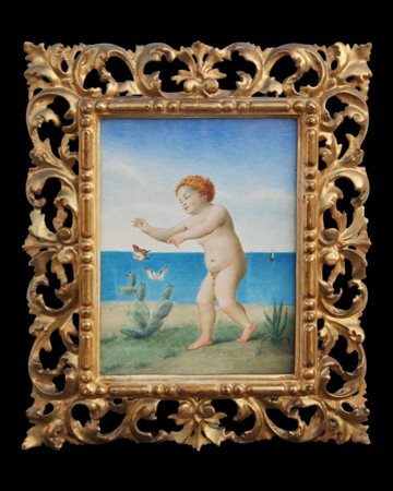 acquerello "amorino con farfalle"  in bella 