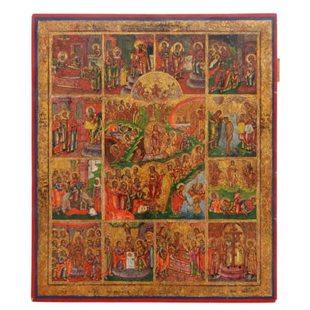 icona raff.12 feste sec.XIX<br>cm. 53x45