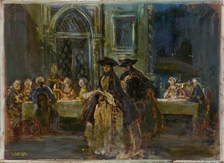 LABELLA VINCENZO (1872 - 1954) - Scena d'interno con personaggi in costume settecenteschi. .
