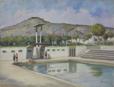 BRIANTE EZELINO (1901 - 1971) - Ragazzi in piscina. .