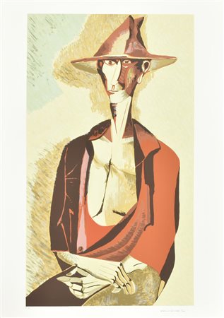 Remo Brindisi RITRATTO MASCHILE serigrafia su carta, cm 70x50; es. P.A. firma