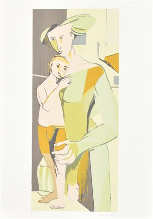 Remo Brindisi MADRE CON BAMBINO serigrafia su carta, cm 70x50; es. P.A. firma