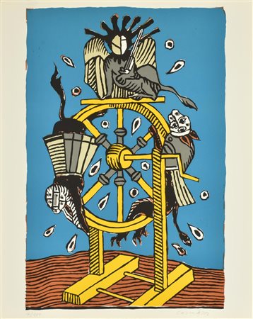 Arturo Carmassi LA RUOTA DELLA FORTUNA linoleumgrafia su carta, cm 58x46,5,...