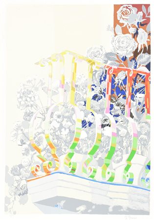 Giuseppe Grosso BALCONE FIORITO serigrafia su carta, cm 70x50; es. 130/150...